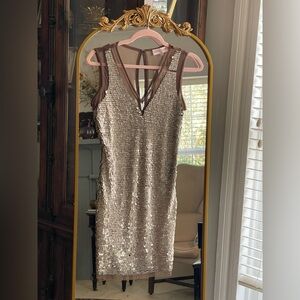 Monique Leshman Lolita Mesh Sequin Brown Jersey Dress NWT Luxury Y2K Deadstock